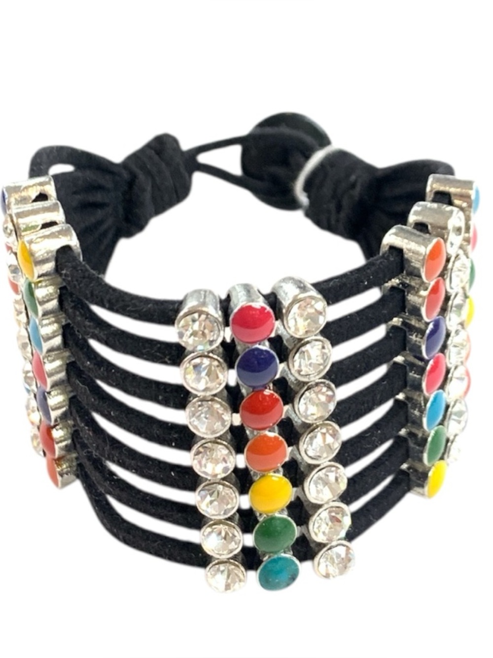 Multicolor Gemstone & Crystal Black Cord Bracelet